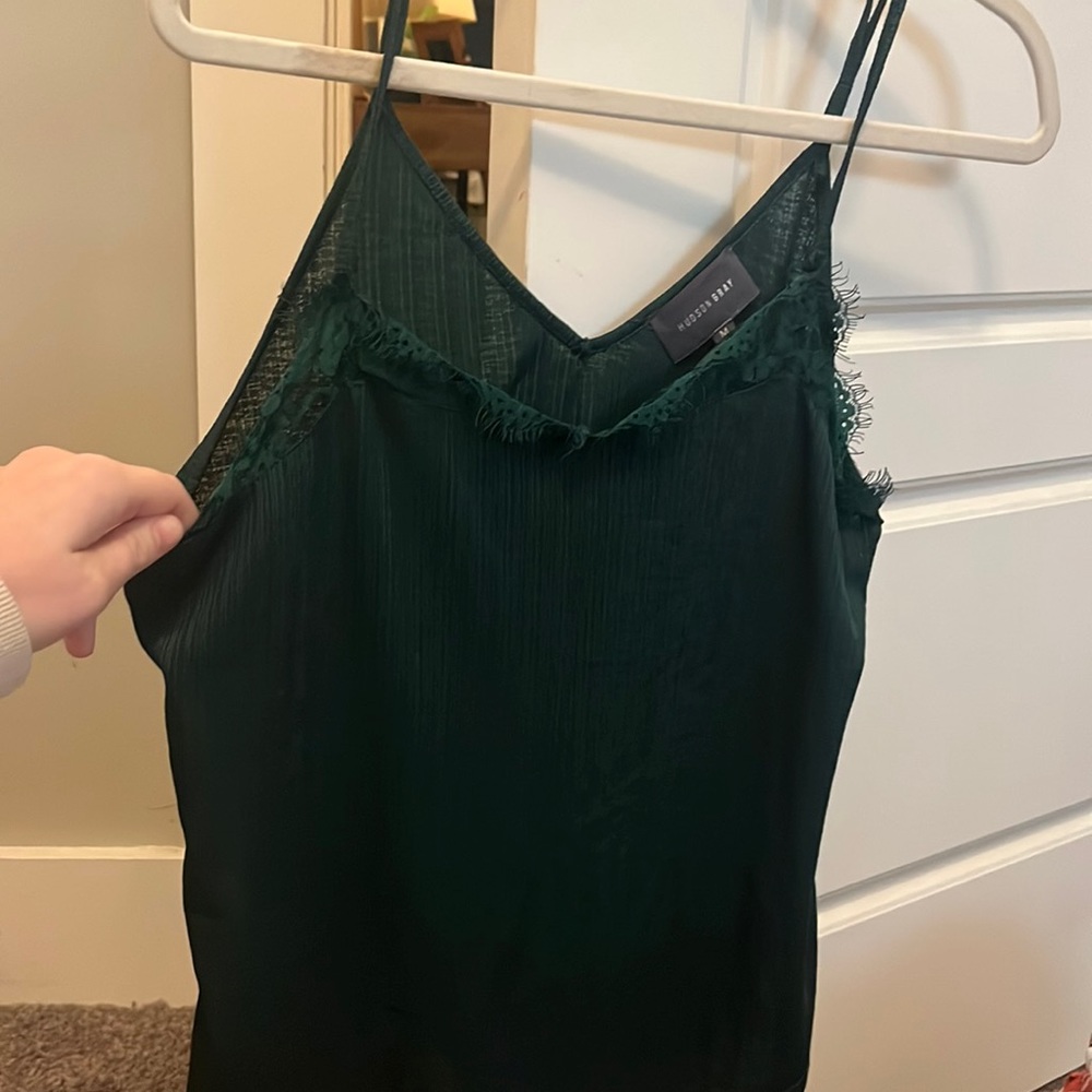 Christmas green tank with lace detailing at the top